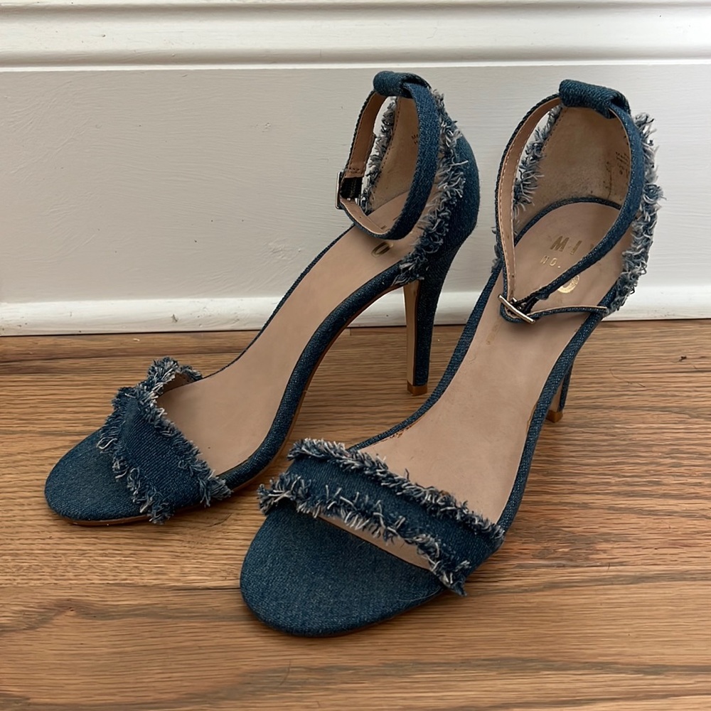 Denim Stiletto Open Toe Heels.